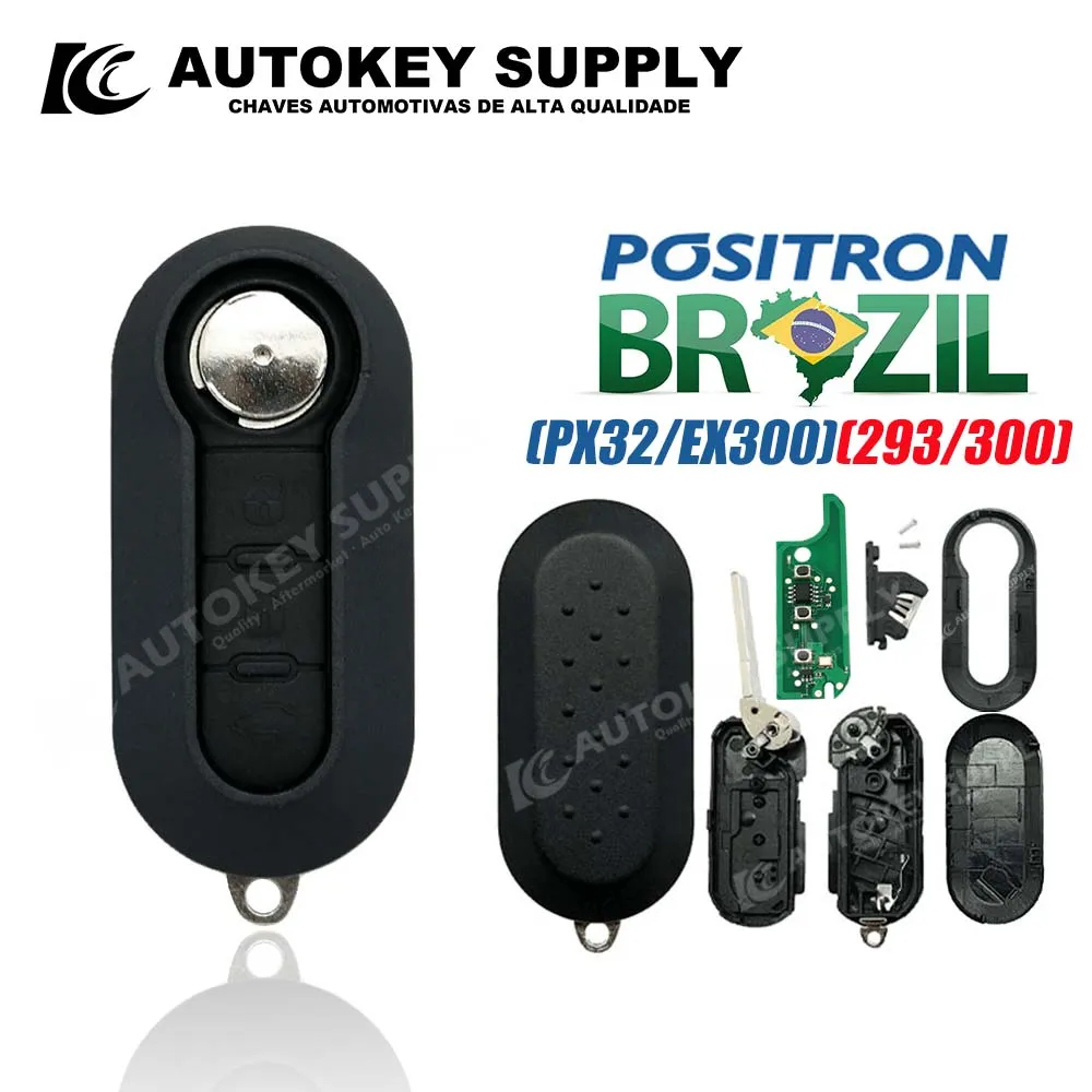 Autokeysupply AKBPCP066 Chave Canivete  + Placa + Chip + Double Program PX32 293 EX300 330 360 For Brazil Positron Flex