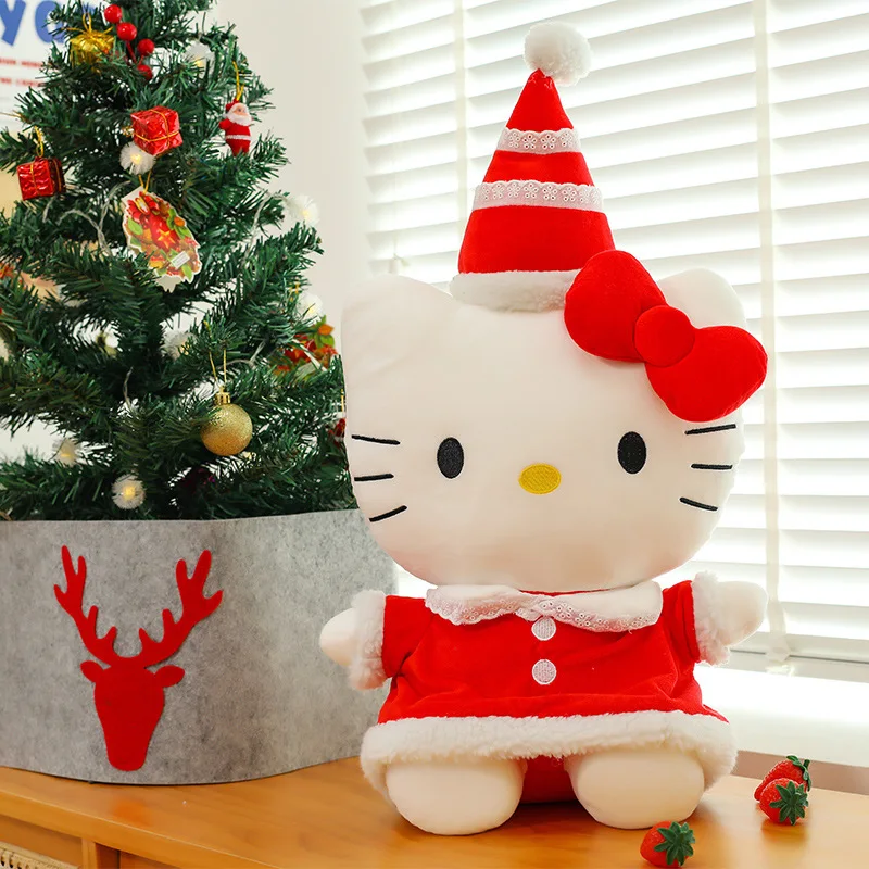 45Cm Hello Kitty Christmas Doll Sanrio Stuffed Toys Anime Christmas Kt Pillow Cute Girl Ornaments Kawaii Student Christmas Gift