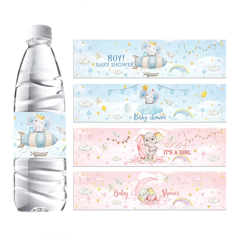 24Pcs It's A Boy/It's A Girl Water Bottle Sticker Blue Pink Elephant Bottle Label Baby Shower Decor Boy Girl Gender Reveal Favor