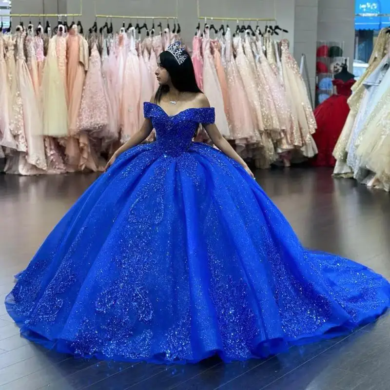 

Customized Luxury Blue Ball Gown Quinceanera Dress 2025 Long Train Ruffle Princess Tulle Vestido De 15 Años Party Sweet 16 Dress