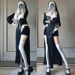 ANIMECC Sexy Nun Suit Costume Cosplay Halloween Christmas Uniform Sexy Maid Dress Costume Sister Costume White Long Wig