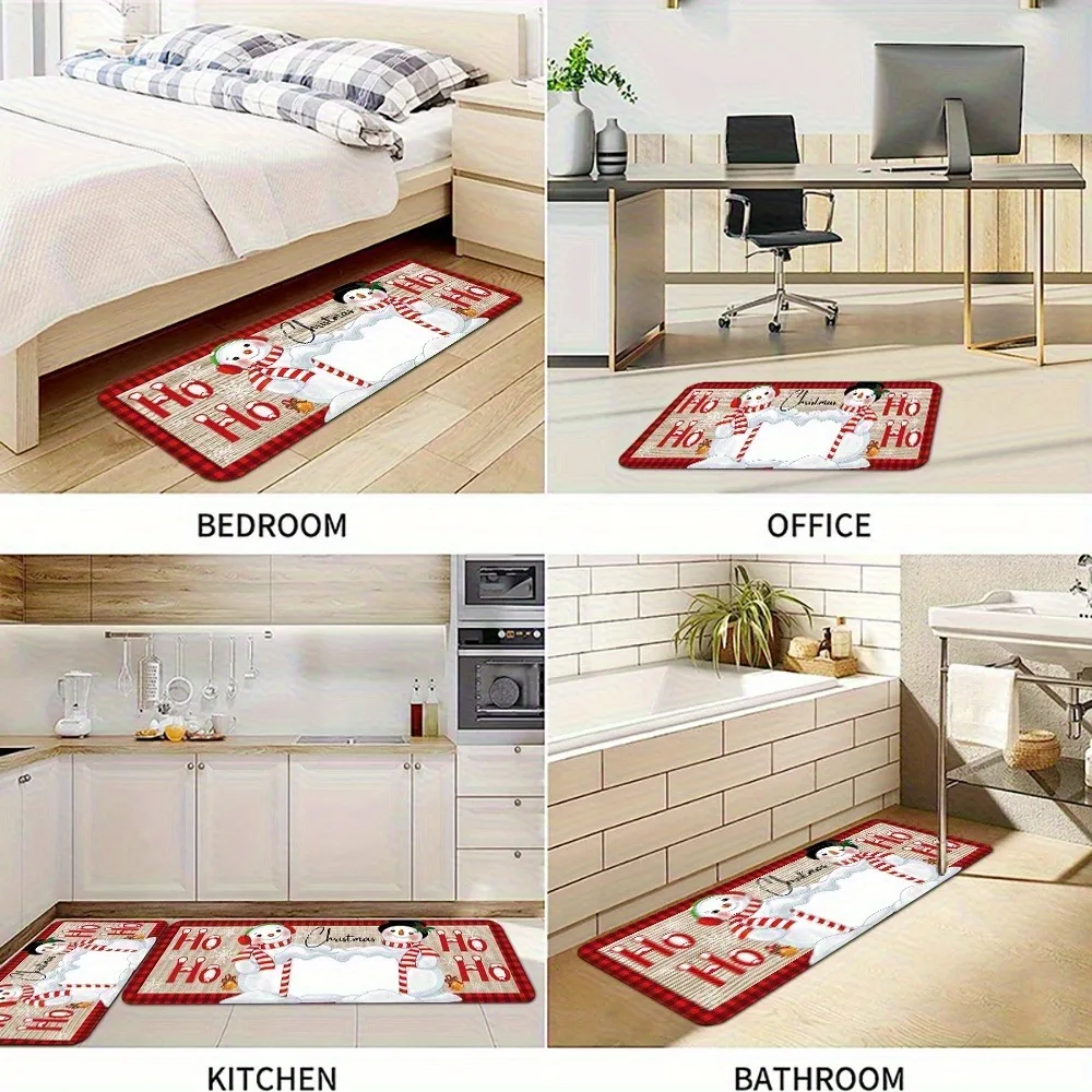 

1PC Snowman Christmas Theme Kitchen Rug Non-Slip Door Mat Pop design Bathroom Rug Bath Mat Carpet for Home Sink Laundry Decor