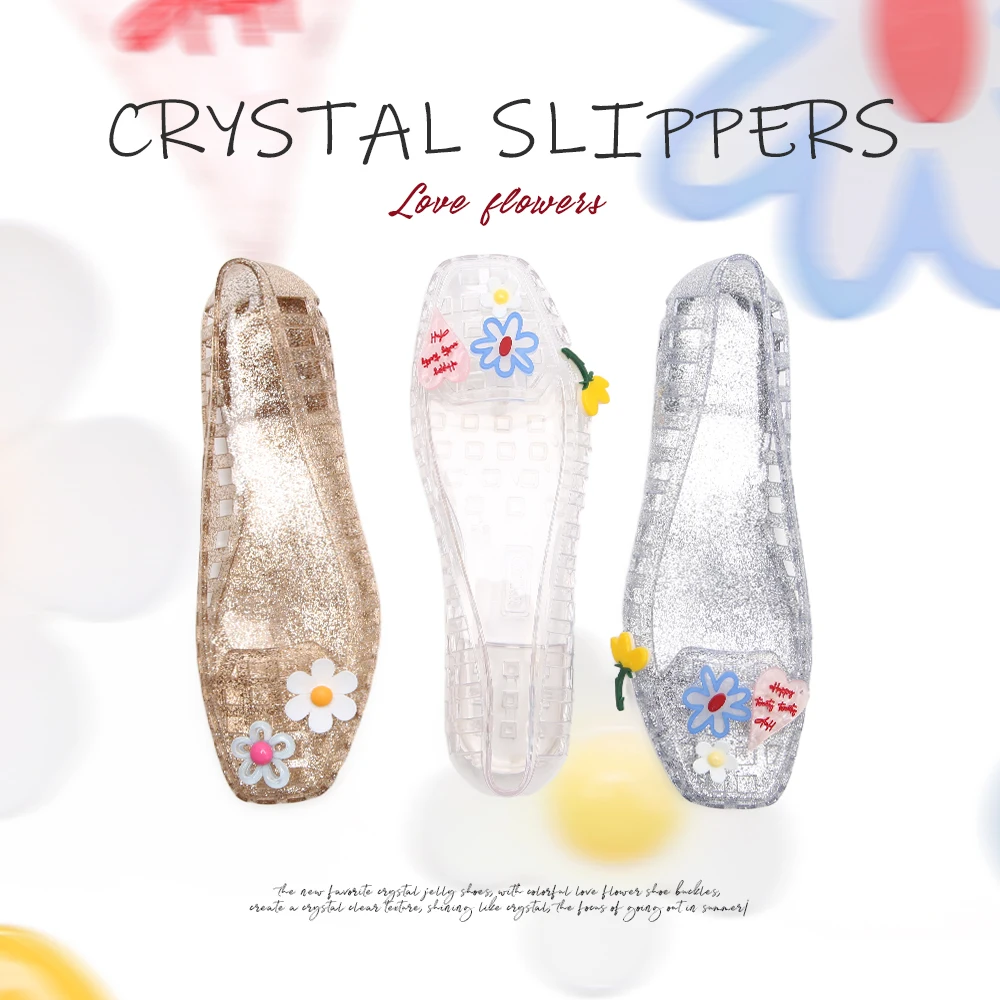 XIXITIAO Summer Women's Sandals French Crystal Casual Fashion Comfort Elegance Flat Hollow Jelly Shoes DIY Accessories Sandals view 6