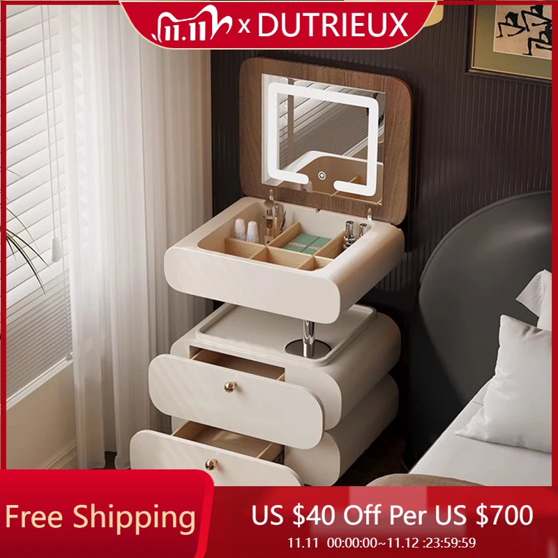 

Women Small Vanity Table Bedroom White Light Mirror Chair Dressing Table Corner Wood Mesa De Maquillaje Postmodern Furniture