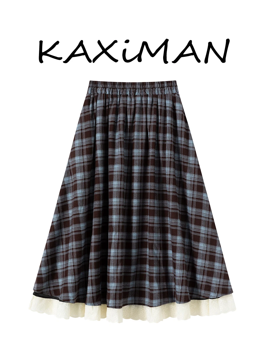

Юбка А-силуэта с высокой талией в клетку, женская, осенне-зимняя, винтажная, приталенная, длинная, повседневная, из полиэстера