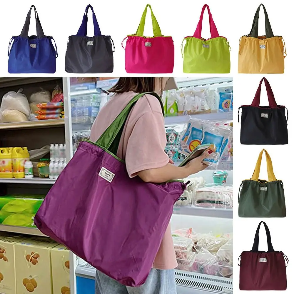 

Fashion Drawstring Supermarket Shopping Bag Eco-Friendly Reusable Shopping Bag Foldable Waterproof Shoulder Bag Universal