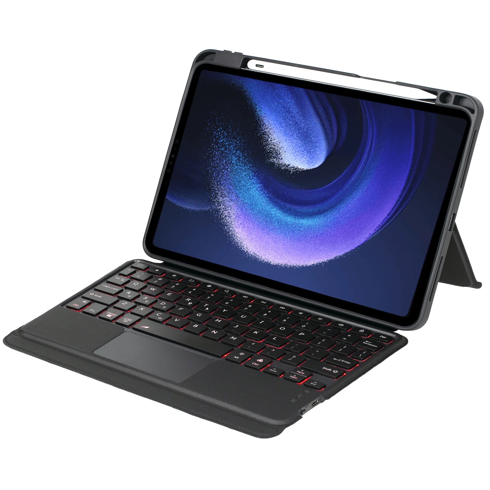 

T0N7-AS For Xiaomi Pad 6 Pro / Pad 6 Leather Stand Cover + Backlit Touchpad Bluetooth-compatible Keyboard
