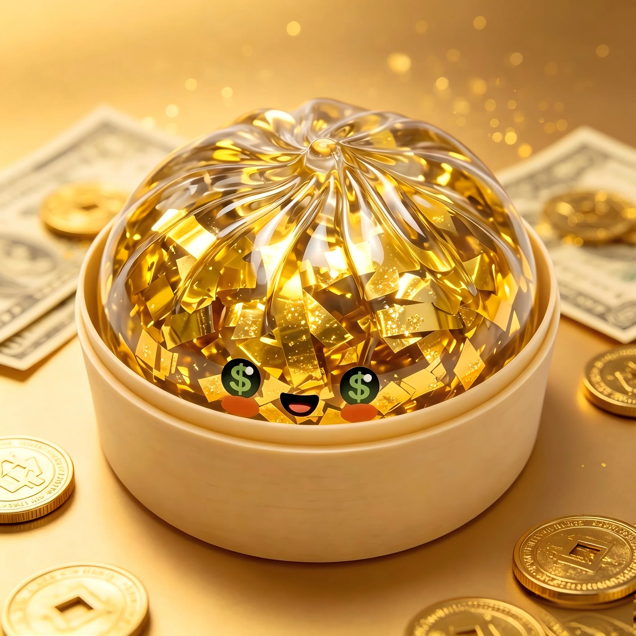 NEW！ Gold Foil Wealthy Gold Filled Bun Squeeze Fidget Toy Simulation Steamer Case Soft Decompression Toy Novelty Surprise Gift