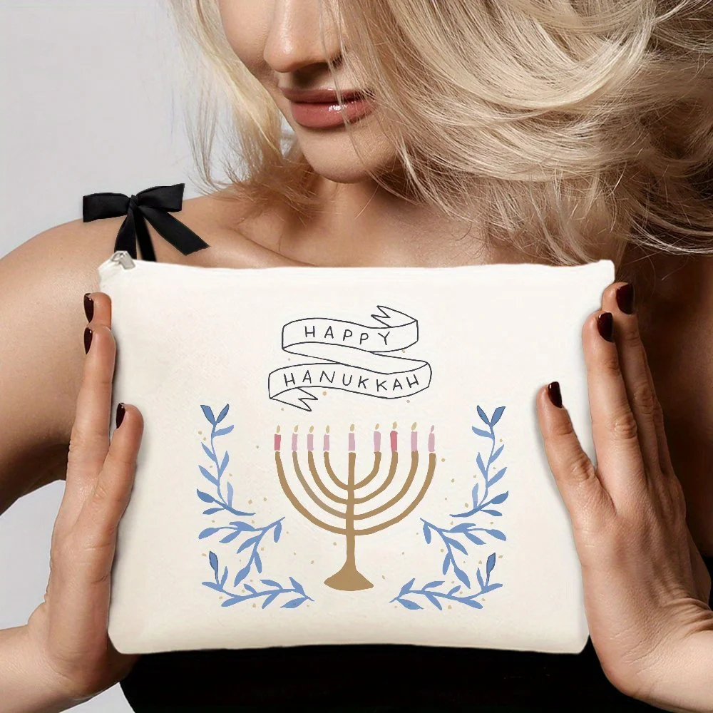 

Happy Hanukkah Makeup Bag Gift Happy Hanukkah Makeup Bag Cosmetic Bag Portable Storage Pouch for Toiletries ID Cards