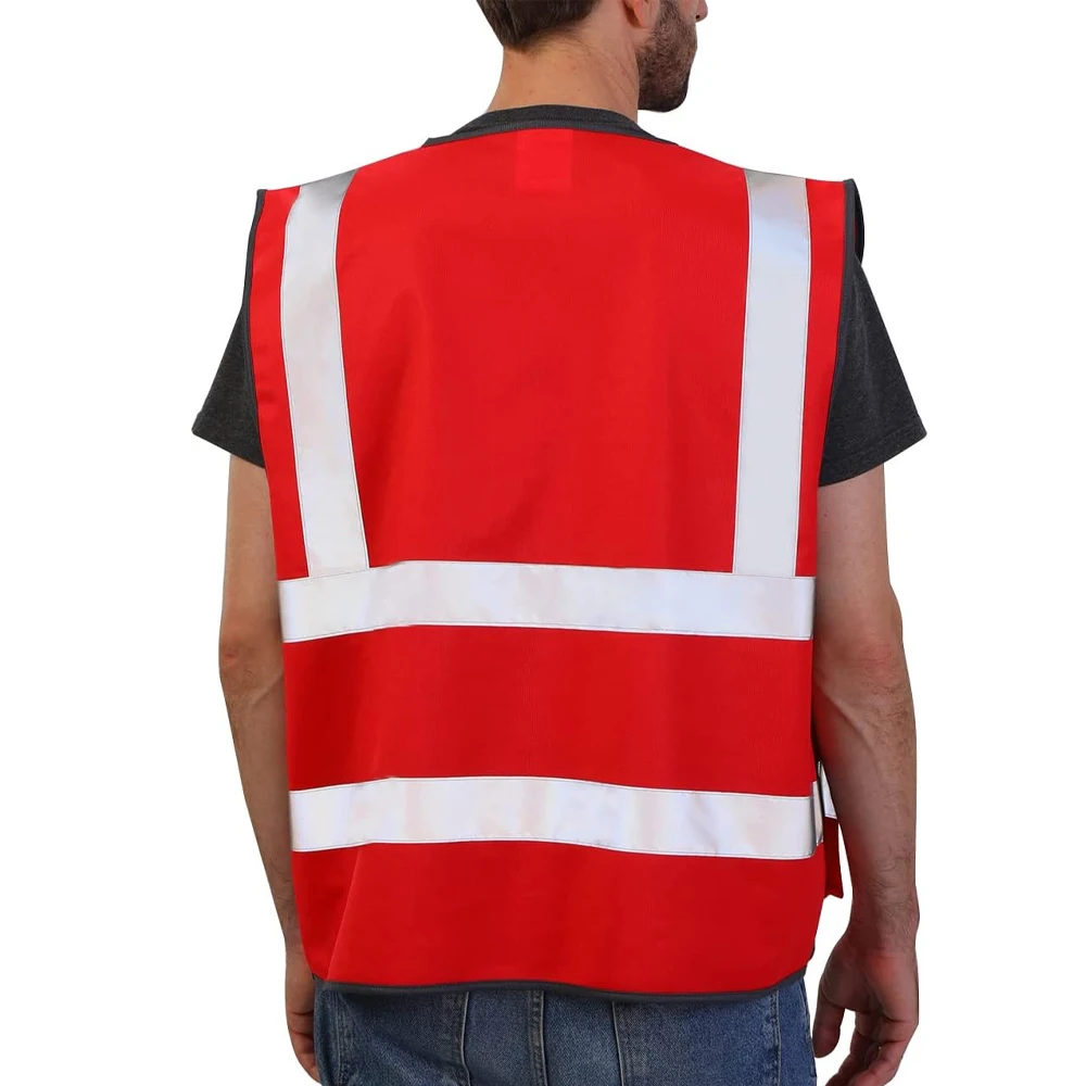 Red Reflective Work Safety Vests Multi-pocket Construction Worker Working Clothes High Visibility Reflective Safety Vest