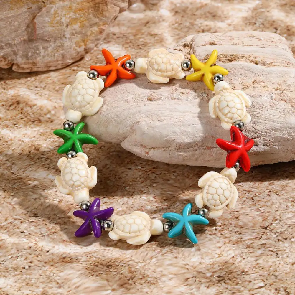 Women Shell Bracelet Starfish Pendant Braided Adjustable Tassel Beads Bohemian Style Vacation Beach Bracelet Lady Jewelry