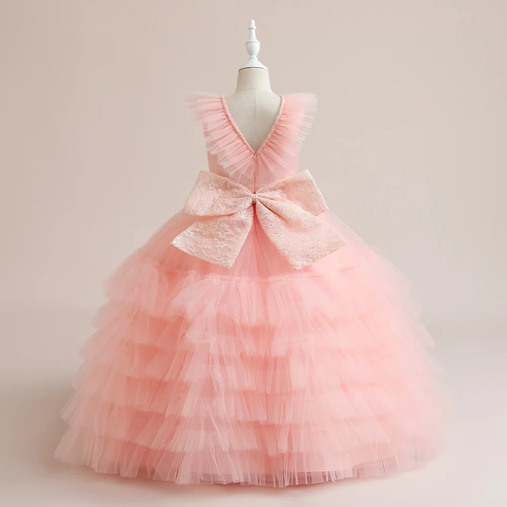 Elegant Big Bow Party Dress For Girls Backless Bridesmaid Tulle Wedding Prom Girl Princess Dresses Birthday Gown First Communion