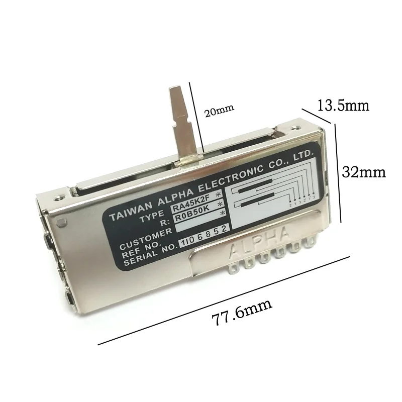 1PCS Taiwan ALPHA Aihua Orbit Type Sliding Potentiometer RA45K2F Double B50KX2 Direct Sliding Potentiometer