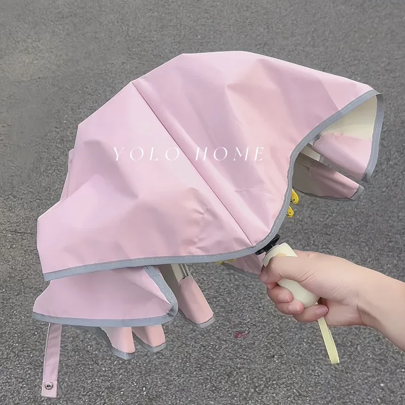 Cream Folding Sun Umbrella Windproof UV Protection Cooling Coating Lightweight Durable Rain Parasol Travel Daily Use 접이식 양산