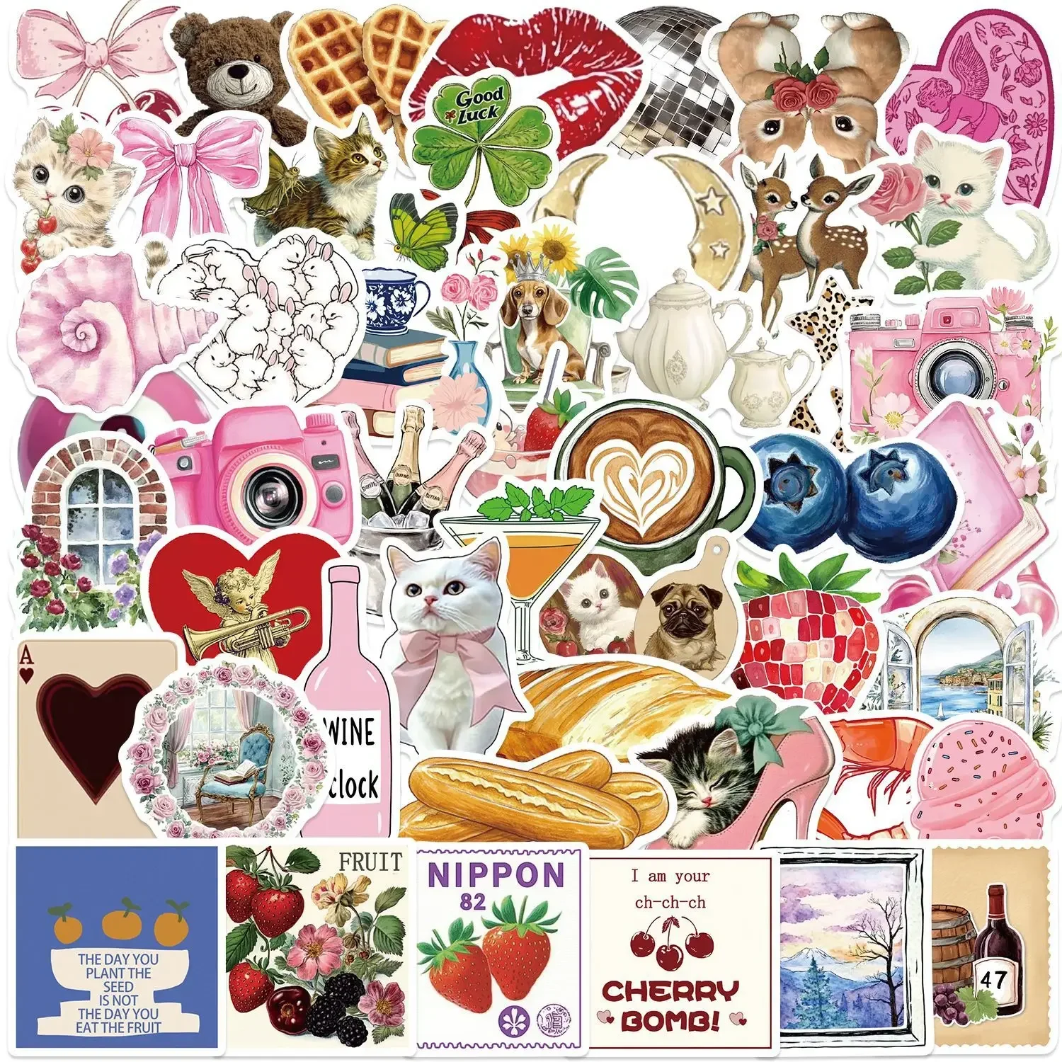 50 stuks schattige kat roze sticker Pinterest koket DIY sticker scrapbooking telefoon bagage skateboard waterdichte sticker