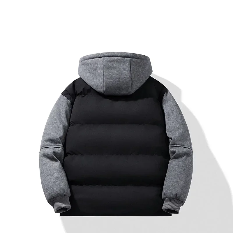Men's Fake Two Piece Padded Hooded Jacket, Spliced Sleeve Design, Thick Warm Loose Casual Outerwear Coat for Autumn Winter