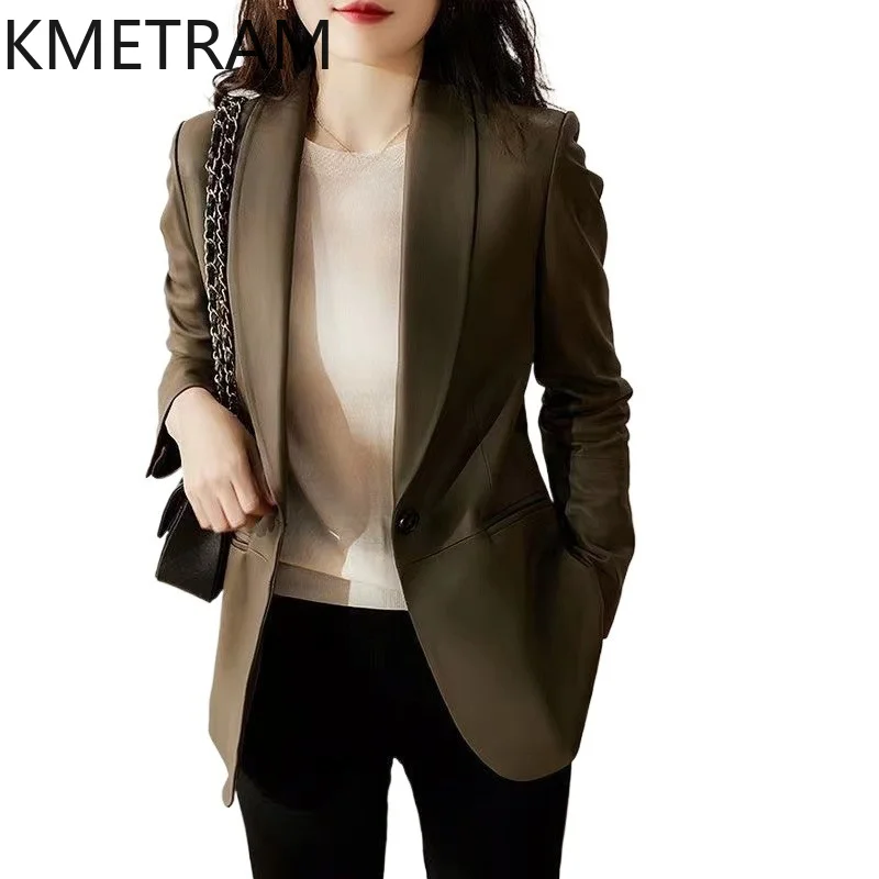 KMETRAM Real Sheepskin Leather Jacket Woman Casual Blazer Coat 2026 Spring Autumn Elegant Jackets Women Clothing jaqueta couro