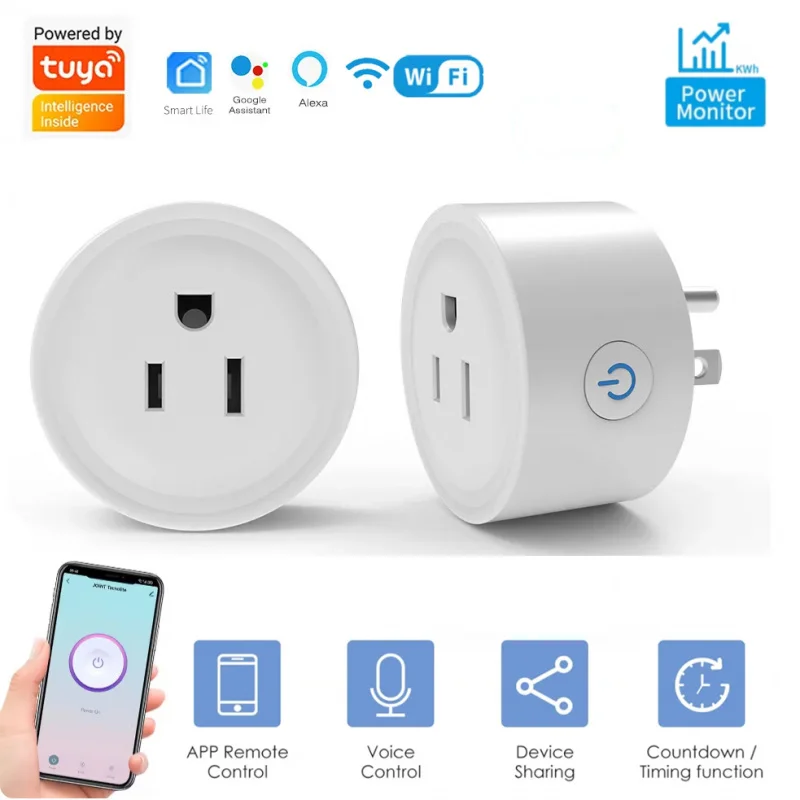 

Tuya 10A WiFi Smart Plug US Socket 100-240V Timer Alexa Google Assistant CozyLife APP/Voice Control Group For Home Smart Switch