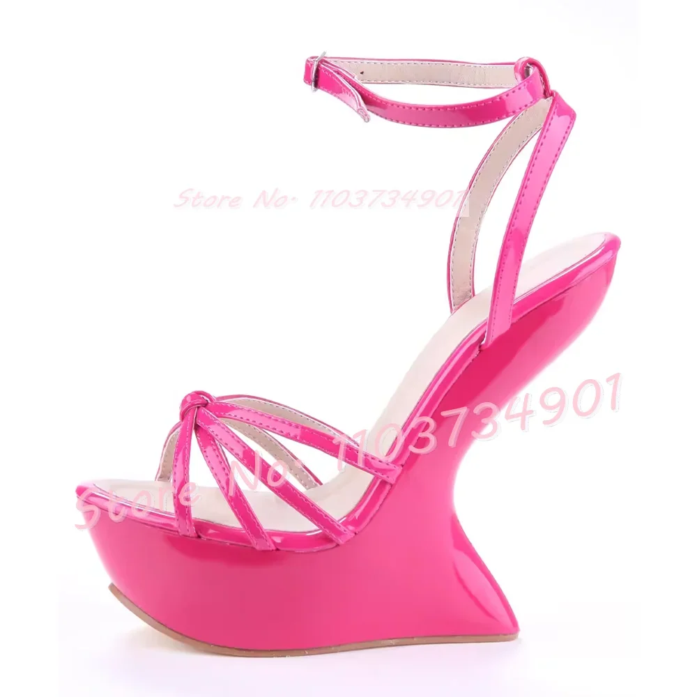Platform Cage Strange Style Sandals Women Open Toe High Heels Ankle Buckle Strap Shoes Sexy Elegant Party Blue Patent Sandals
