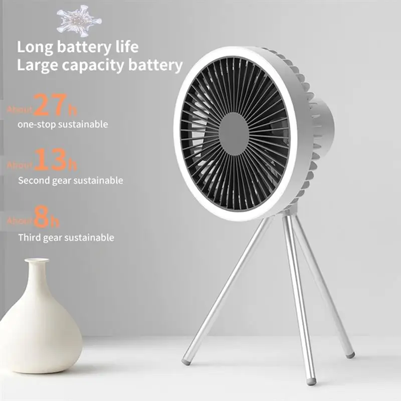 

10000Mah Outdoor Camping Rechargeable Fan Wireless Tent Electric Ceiling Fan With External LED Lighting Battery