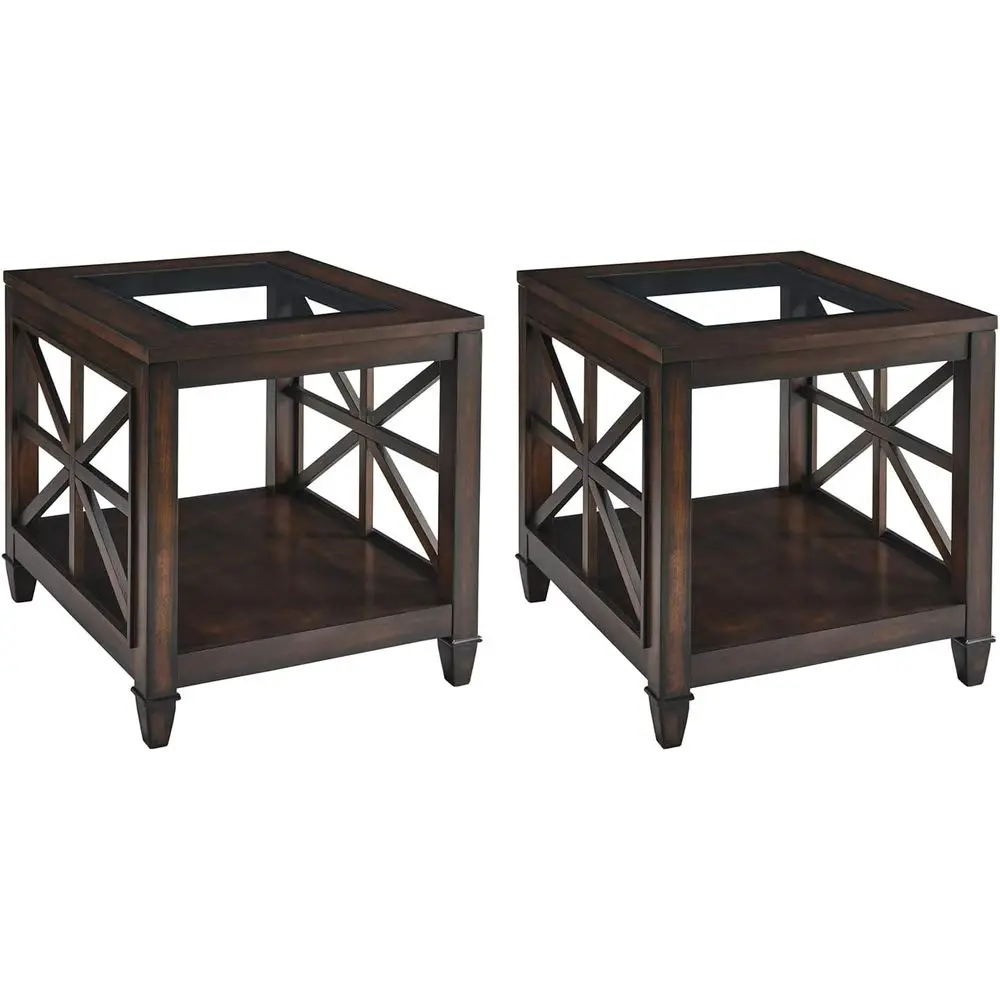 

Винтажные приставные столики из массива орехового дерева с закаленным стеклом, 28 x 24 дюйма, подходят для гостиной, спальни, офиса и кафе.