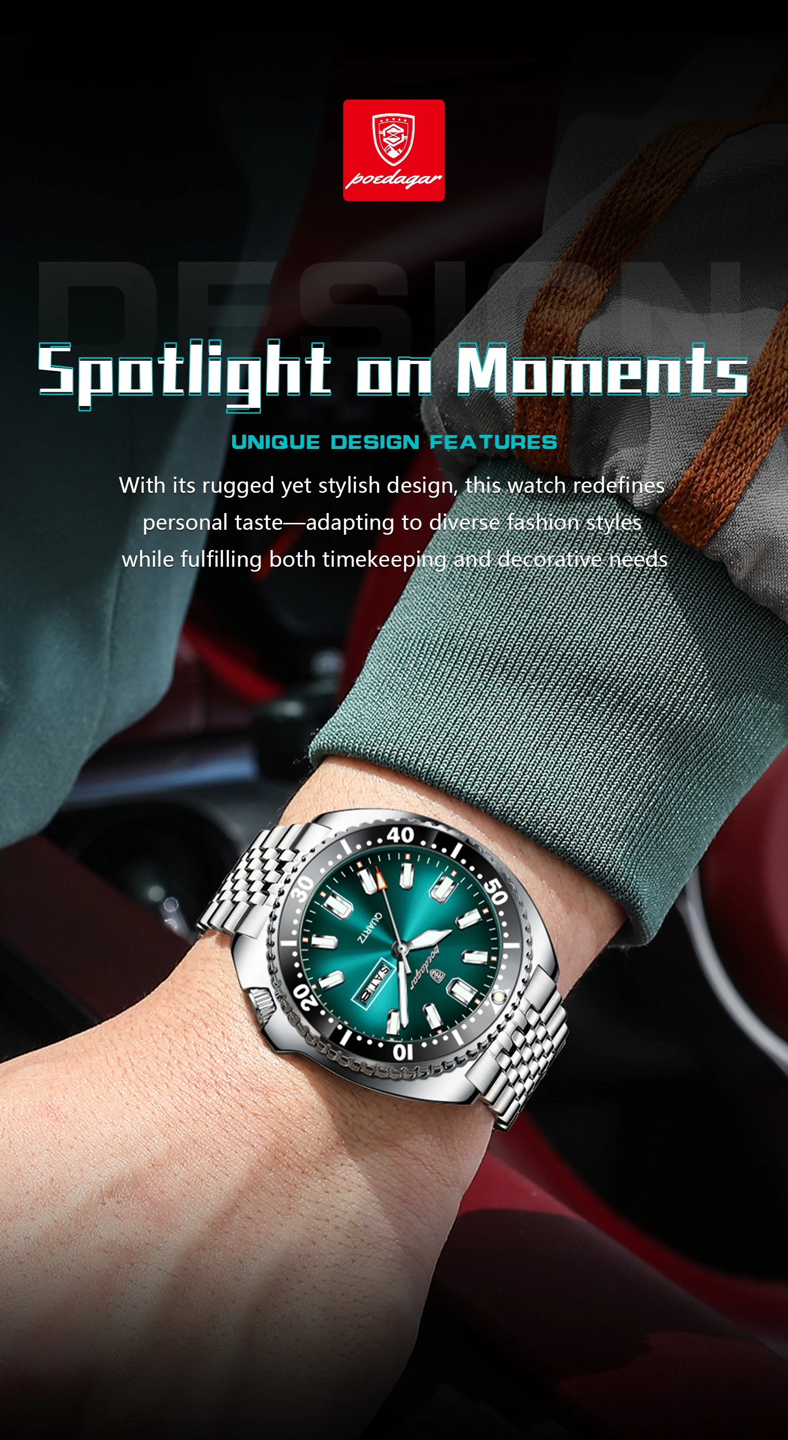 POEDAGAR Luxus Business Männer Uhr Datum Woche Wasserdicht Leucht Mann Armbanduhr Sport Edelstahl Quarz herren Uhren Reloj – Detail 15
