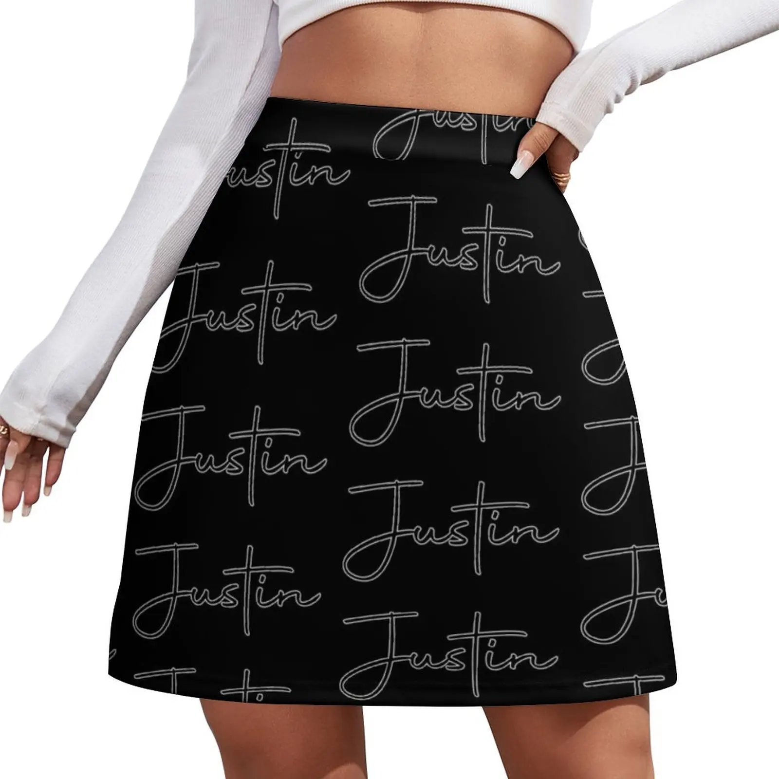 Justin Cursive Name Label (Black) Mini Skirt Women's skirt Short women′s skirts cosplay Skirt pants Mini