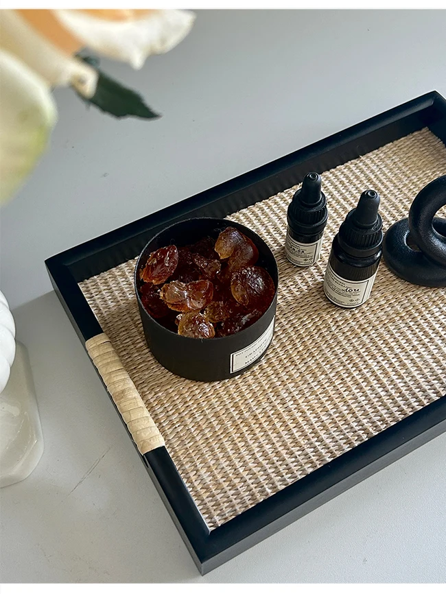 Quifeng Chinese retro wooden straw tray ornament medieval high-end homestay tea room tea tray