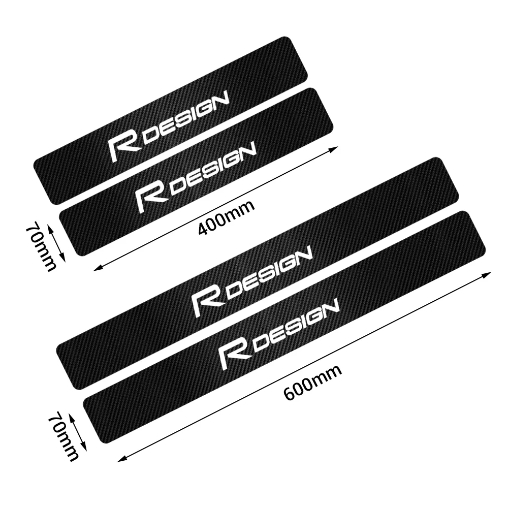 4PCS Car Styling Carbon Fiber Car Door Sill Protected Stickers Auto Emblem Decals For Volvo RDESIGN T6 AWD S40 S60 XC60 XC90 V60