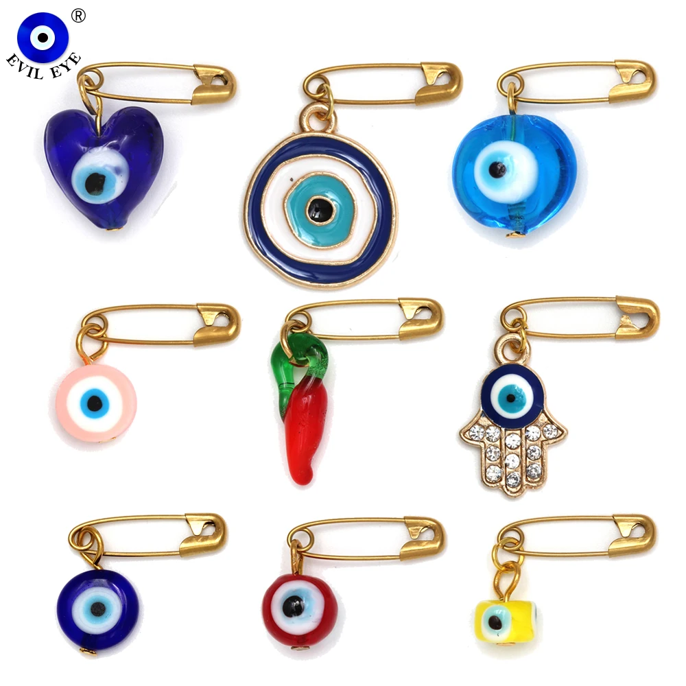 EVIL EYE 3pcs/lot Heart Fatima Hamsa Hand Round Charm Brooch Pin Turkish Evil Eye Pin Set for Women Girls Men Fashion Jewelry