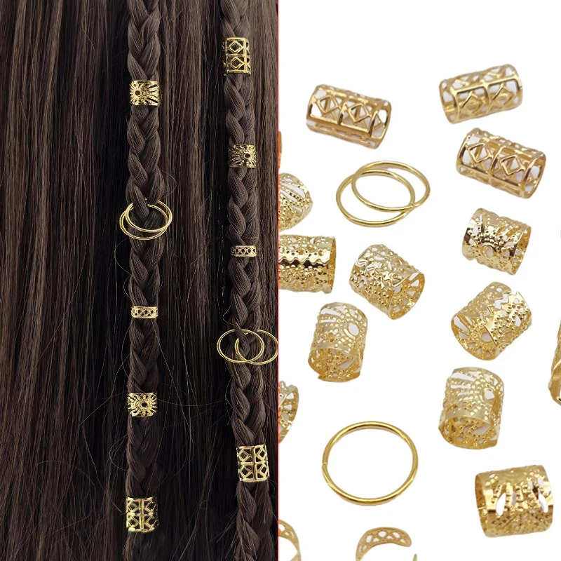 80pcs/set Mixed Hair Rings Set Dreadlocks Beads Hair Braid Rings Clips Dread Locks Hair Braiding Cuffs Decoration/Accessories