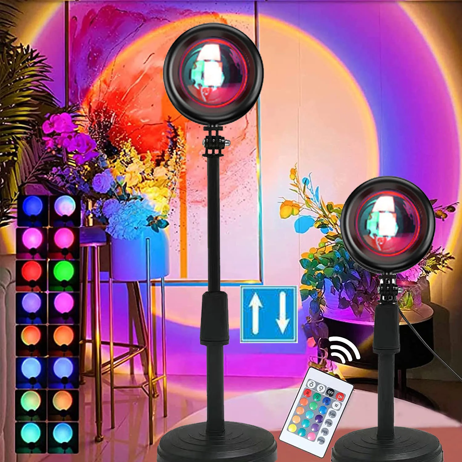 Rainbow Atmosphere Sunset Projector Lamp Night Light Sunset Light For Bedroom Room Decoration Background Wall Tiktok Table Lamp