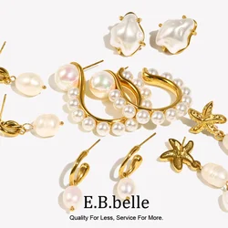 E.B.belle 10 styles Imitaion Pearl Earring Sweet Bowknot Irregular Star Stainless Steel 18K Gold Plated For Women Fashion Charm