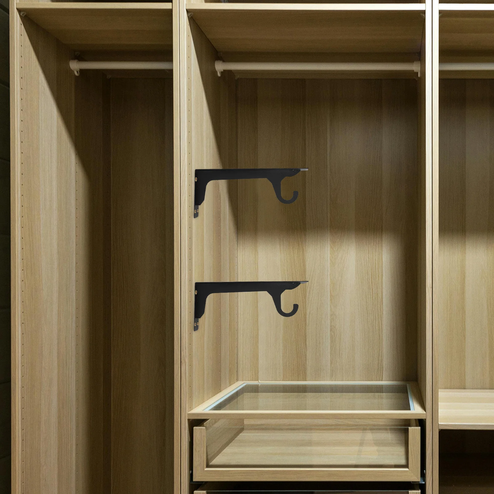 

2Pcs Wall Mounted Wardrobe Rod Holders Heavy Duty Metal Brackets Closet Rod Support Shelf Bracket Clothes Rail Organizer