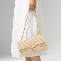 Straw Woven Clutch Handbags for Women Raffia Crochet Beach Rattan Causal Lady Party Wedding Evening Bag New Summer Purse Wallet