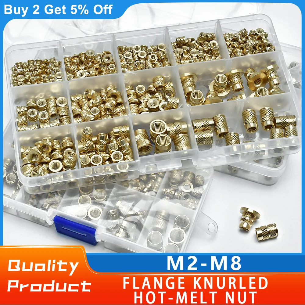 M2 M2.5 M3 M4 M5 M6M8 Flange Insert Nut Kit Brass Metric Threaded Sert Hot Melt Heating Embedded Injection 3D Printer Insertnut