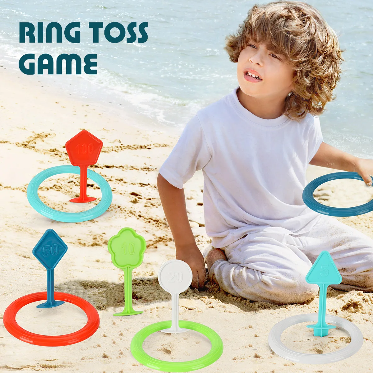 10pcs Plastic Rings+Distance Marking Set Kids Ring Toss Booth Carnival Sports Toys Throwing Speed Training Games Random Color