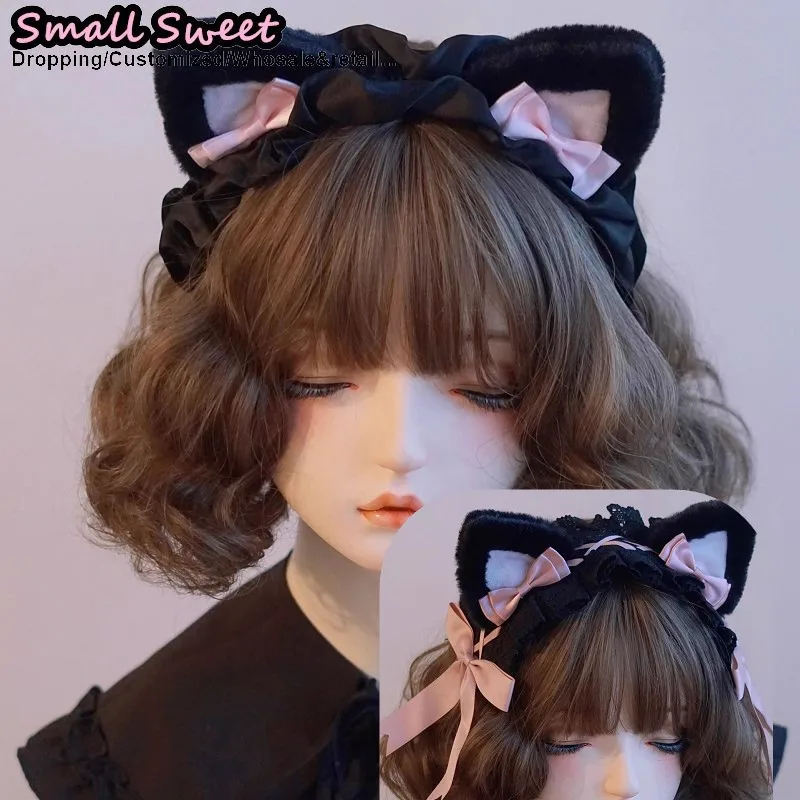 

Harajuku Gothic Lolita Women Y2k Girl cat's ear Subculture Lace Ruffled Floral KC Headband hair band Headdress Hair accessories