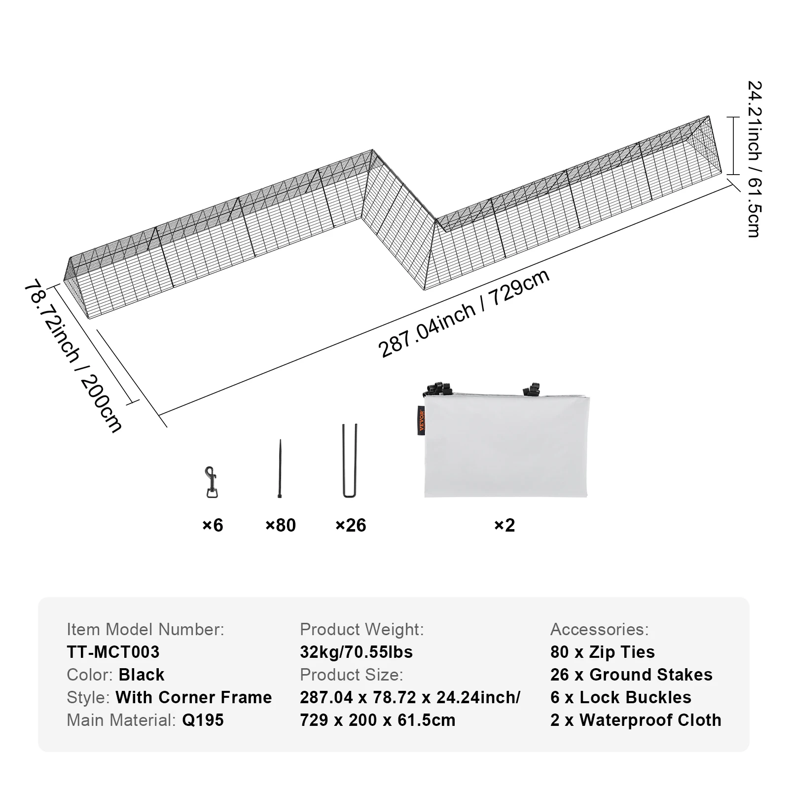 SucceBuy kippentunnels 157,5 x 39,4 x 24,2 inch kippentunnels voor tuin Draagbare kippentunnels voor buitenhoekframes