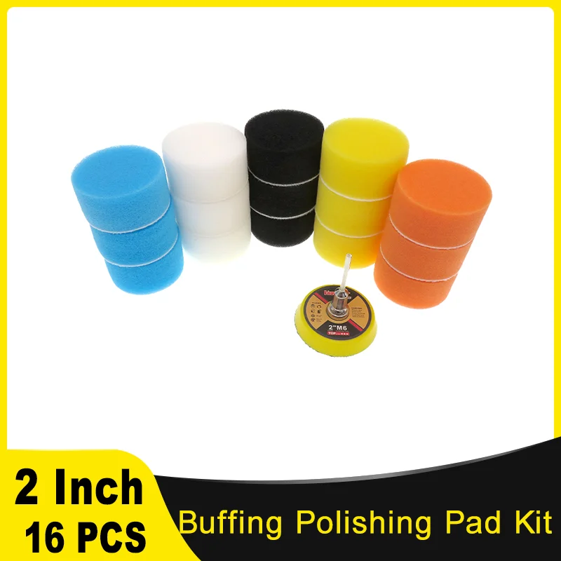 

2 Pollice Lucidatura Lucidatura Pad Kit 16 Pz Auto Spugna Buff Pad con M6 Drill Adapter Grip Backing Pad per Buffer Lucidatore di levigatura