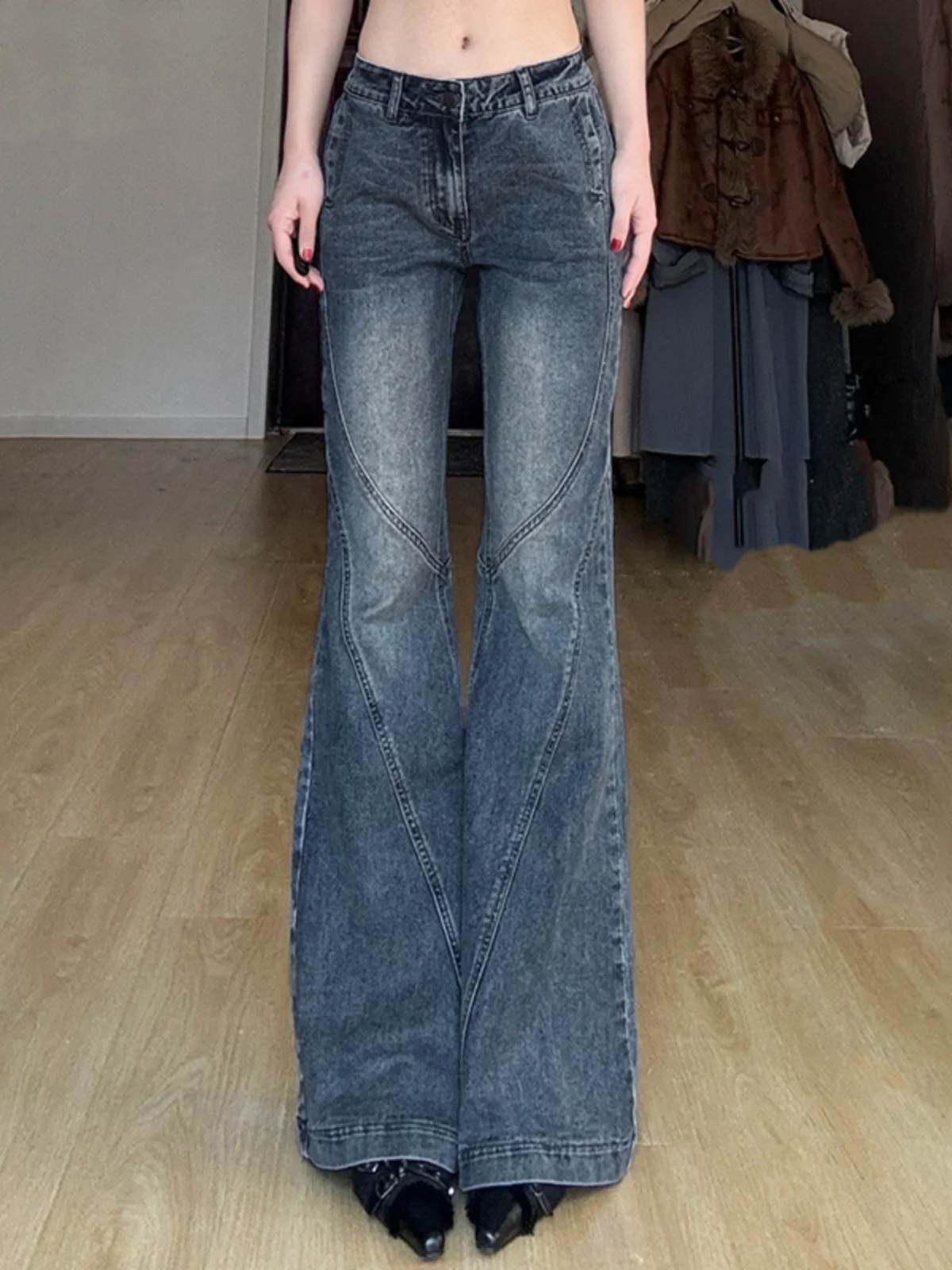 

Облегающие расклешенные джинсы с низкой талией, женские синие джинсовые брюки, длинные брюки, модные повседневные брюки, весенний сезон