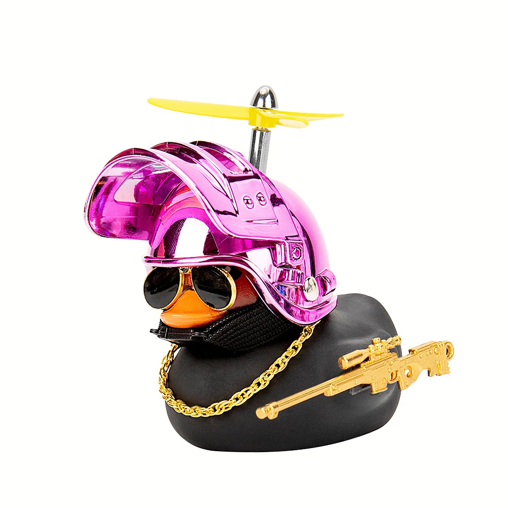 Niedliches Gummi-Enten-Spielzeug, Helm der Stufe 3, gelbe schwarze Enten-Dekorationen, Fahrrad-Gadgets mit Propeller, Auto-Armaturenbrett-Dekor-Zubehör – Detail 8
