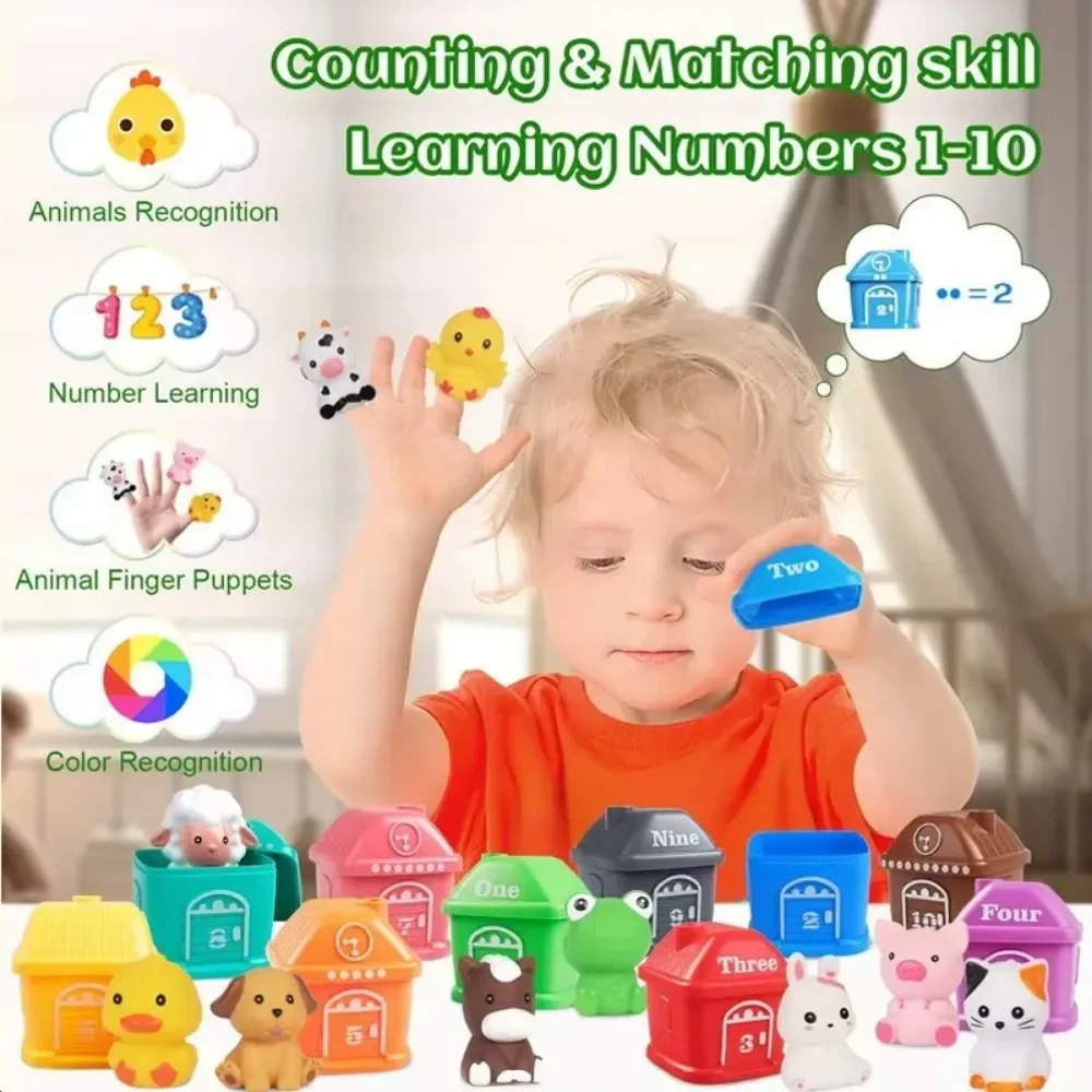 Comptage correspondant et Classification jeux de motricité Fine jouets assortis d'animaux de ferme jouet de tri de doigt jouet éducatif pour les enfants