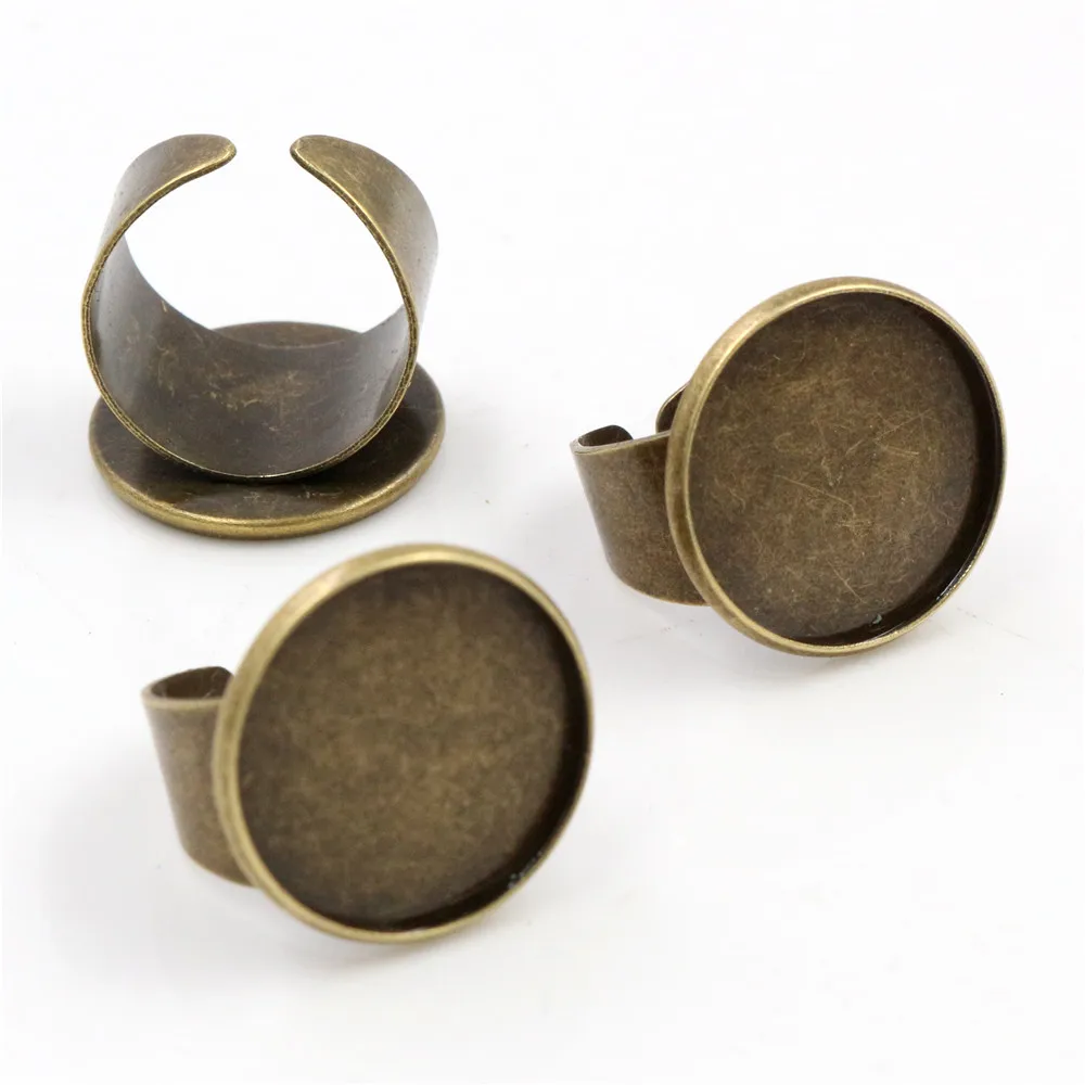 20mm 5pcs/Lot Classic 7 Colors Plated Brass Adjustable Ring Settings Blank/Base,Fit 20mm Glass Cabochons,Buttons;Ring Bezels
