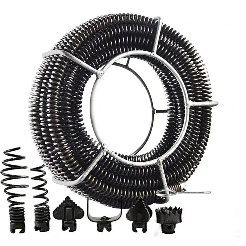 15M Length Household Drain Pipe Dredger Extension Spring Set Sewer Dredger Compression Spring With Connector For 10-100MM Pipe F