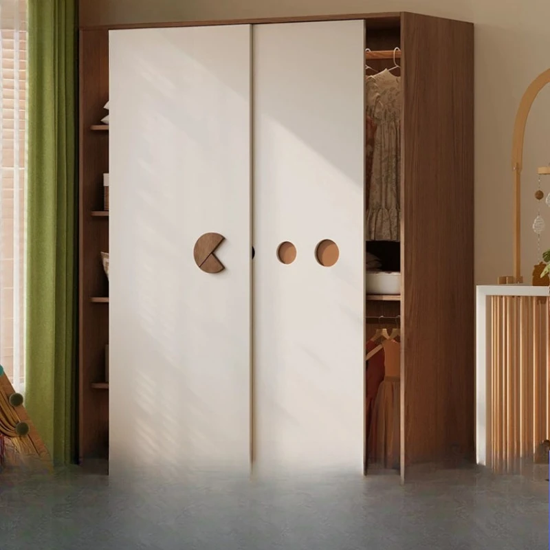 Oak environmentally friendly all-solid wood wardrobe, antique baby storage sliding door clothing cabinet in household bedroom