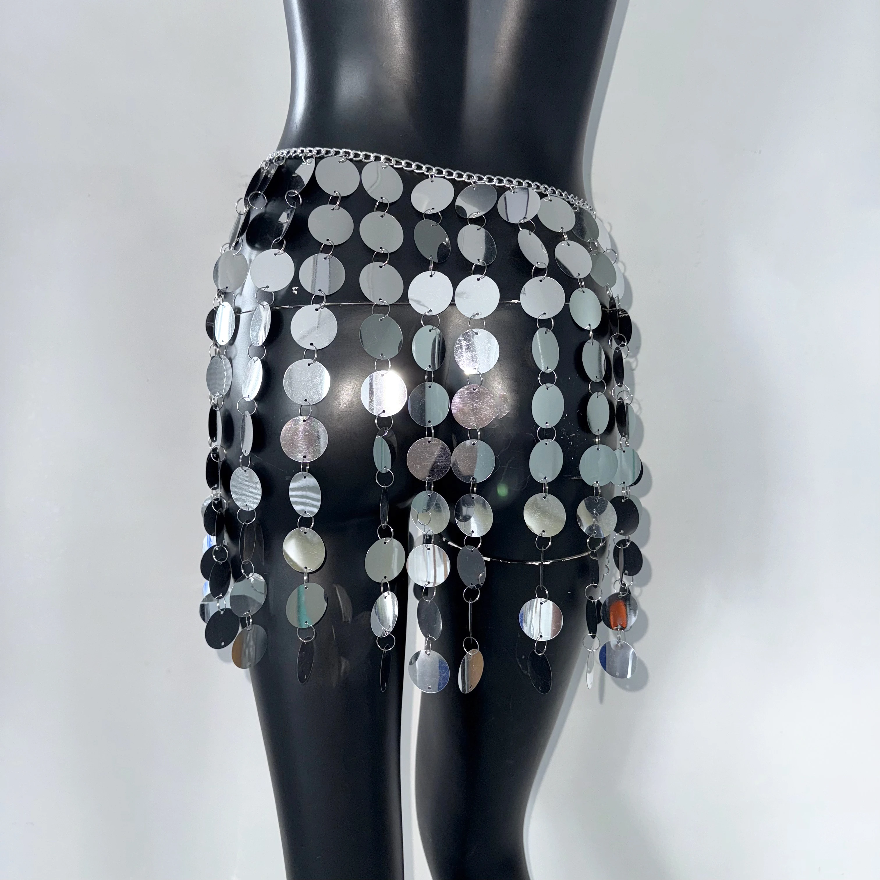 Minifalda de lentejuelas acrílicas de verano para mujer, Falda corta Sexy con perspectiva calada para chica, falda para fiesta y Club, Festival de Música, nueva