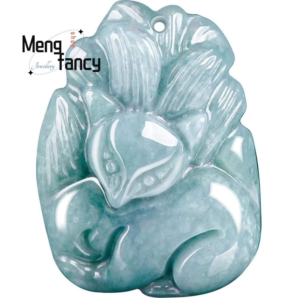 Genuine Natural A-grade Jadeite Blue Water Fox Nine Tail Fox Glutinous Kind Of Jade Pendant Best Selling Popular Fashion Jewelry