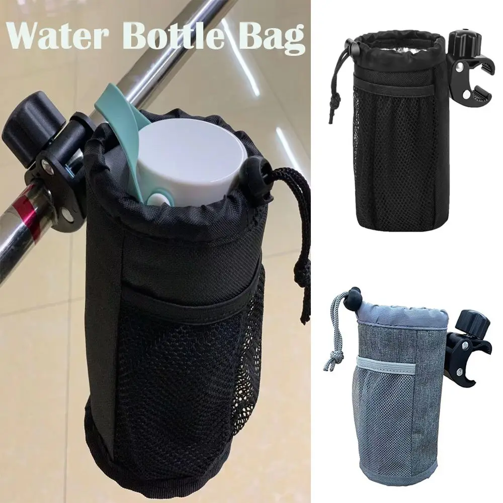 Portable Motorcycle Cup Holder Oxford Fabric with Alligator Clamp Bicycle Water Bottle Bag Adjustable Rope Drawstring Design