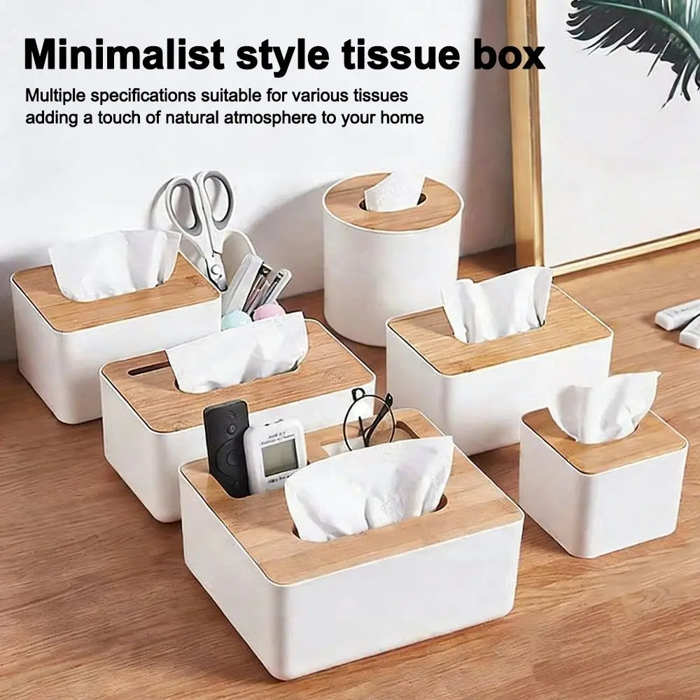 Home Accessory Japanese Style Tissue Box Wooden Cover Plastic Paper Box Washable Multi-Function Napkin Holder Desktop